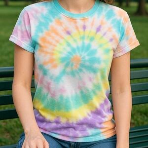Gildan Women's Tie-Dye Short Sleeve Tee - Blue, Orange, Yellow, Purple